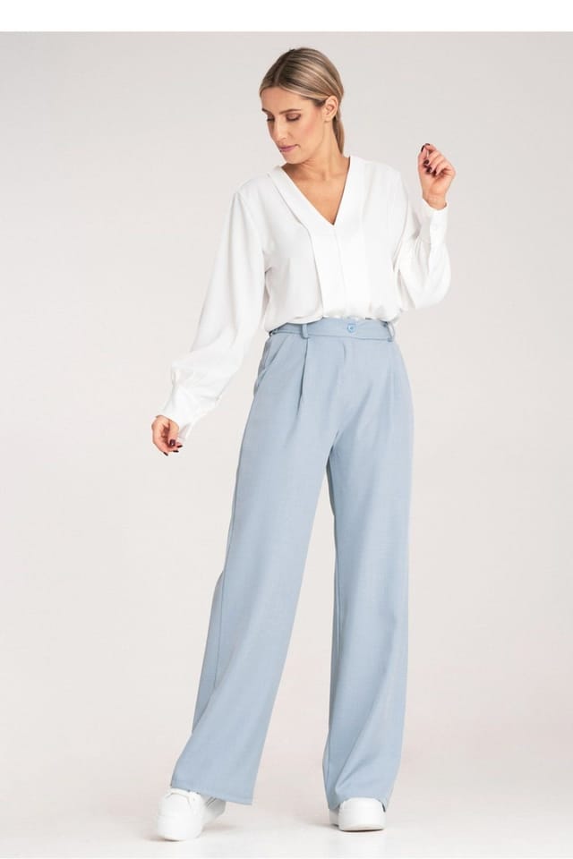 Love Lace Love Lace Women's Elegant High Waisted Straight Trousers with Pockets Style 214932 in Blue - 2