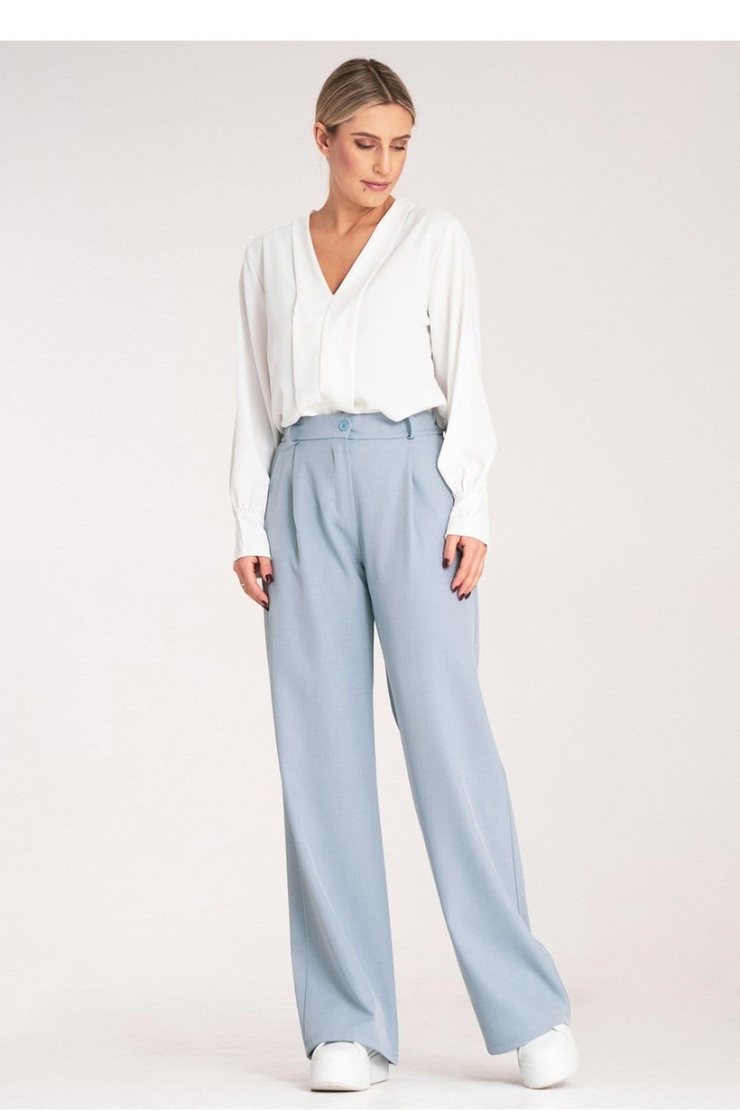 Love Lace Love Lace Women's Elegant High Waisted Straight Trousers with Pockets Style 214932 in Blue - 4