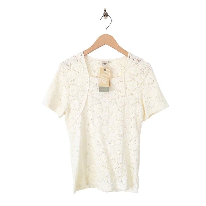 Cotton Traders Cotton Traders Broderie Lace Top Size 14 NEW Ivory Cream Stretchy T-shirt