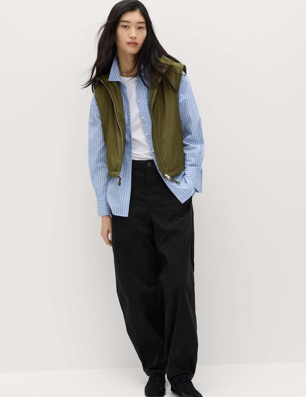 Marks & Spencer M&S Cotton Rich Barrel Leg Trousers Black