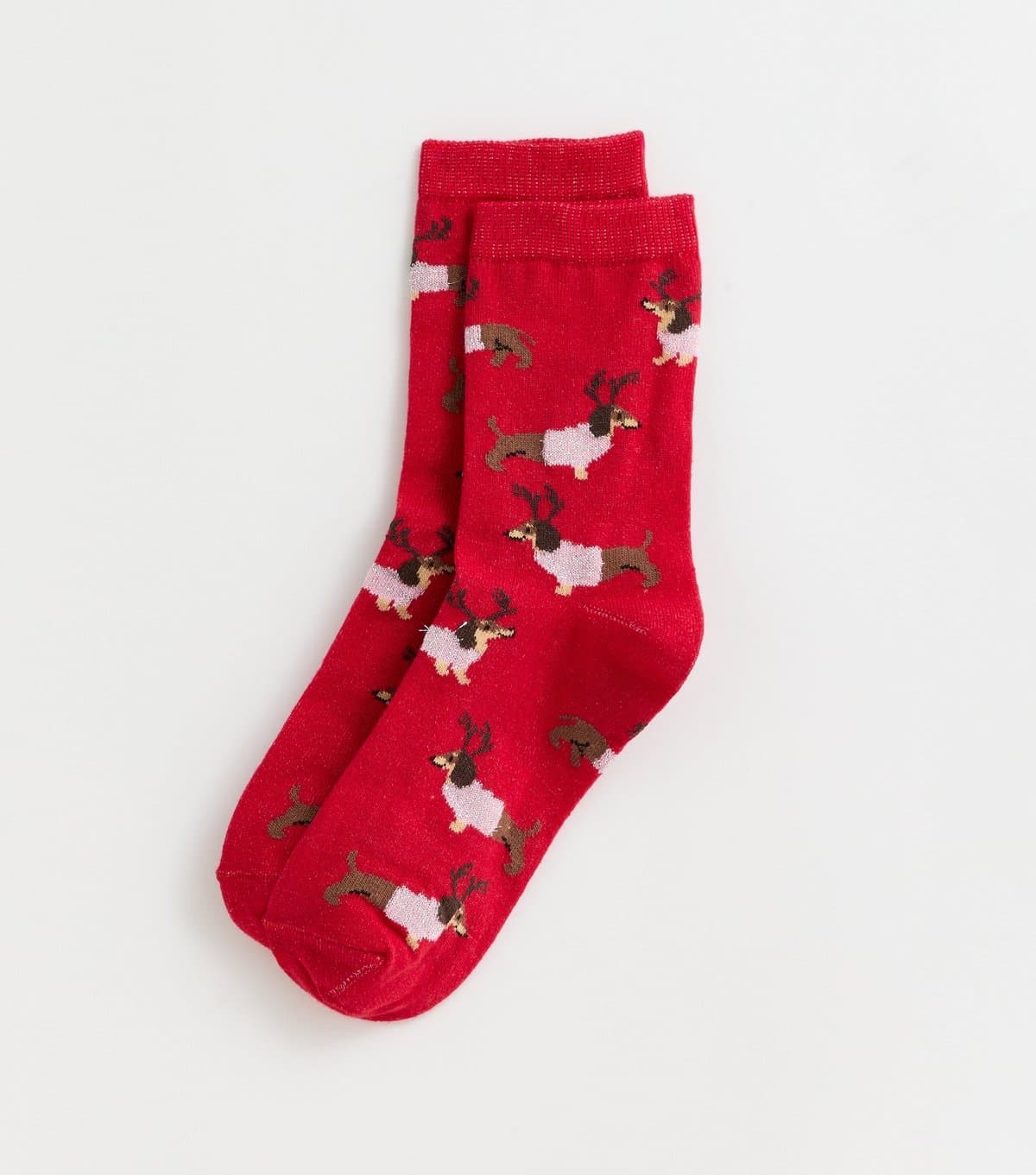 New Look Red Christmas Sausage Dog Socks New Look