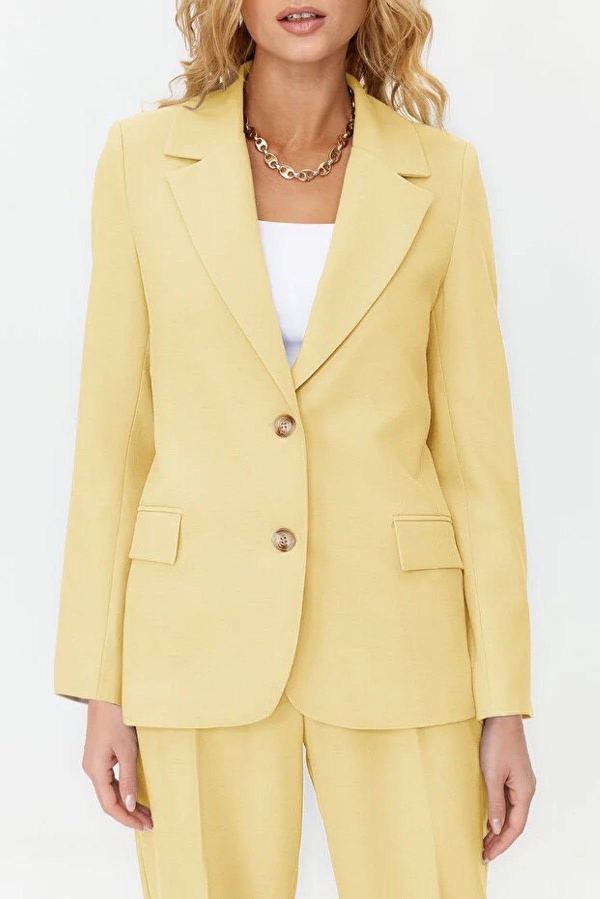 WOVCOR WOVCOR Women's Lined Woven Blazer Jacket in Yellow - 2