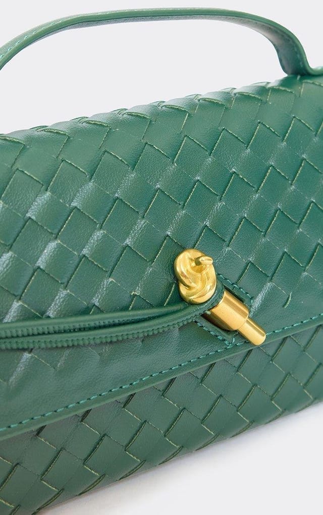 EGO Tori Woven Detail Rectangle Shaped Clutch Bag In Green Faux Leather, Women's Size UK 0 - 2