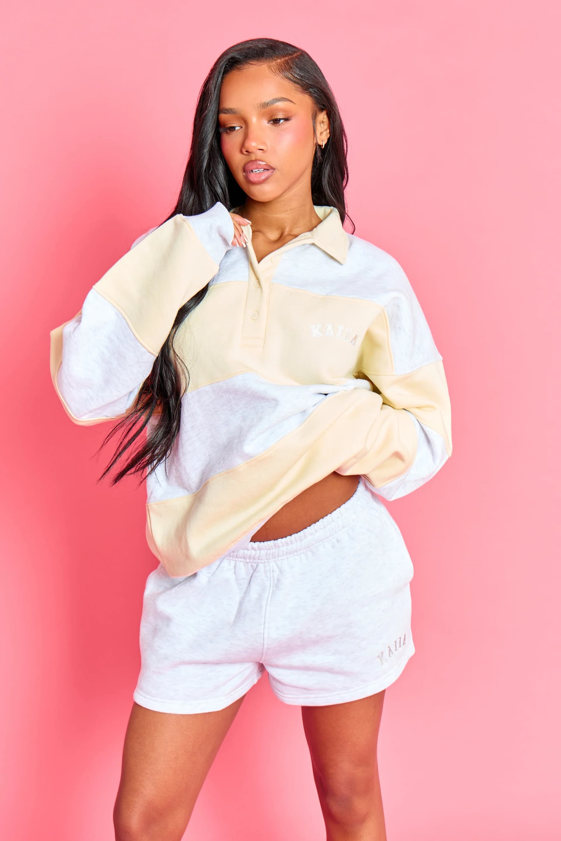 Kaiia Kaiia Logo Mini Shorts Light Grey Marl