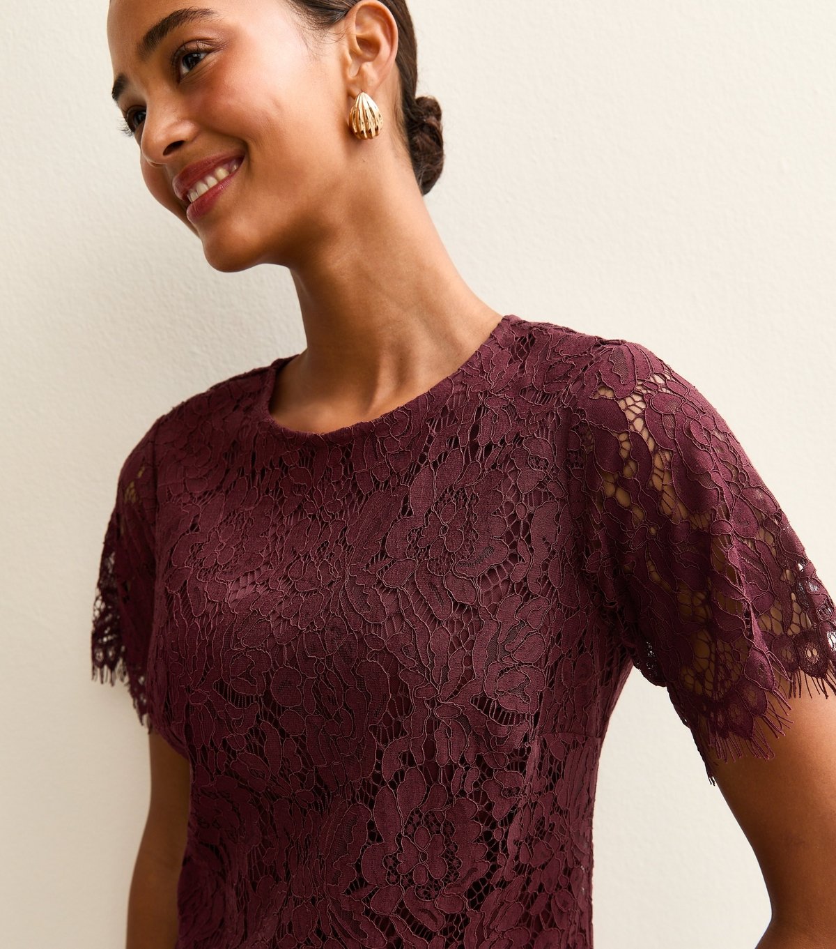 New Look Women's Dark Burgundy Lace T Shirt Mini Dress New Look - 2