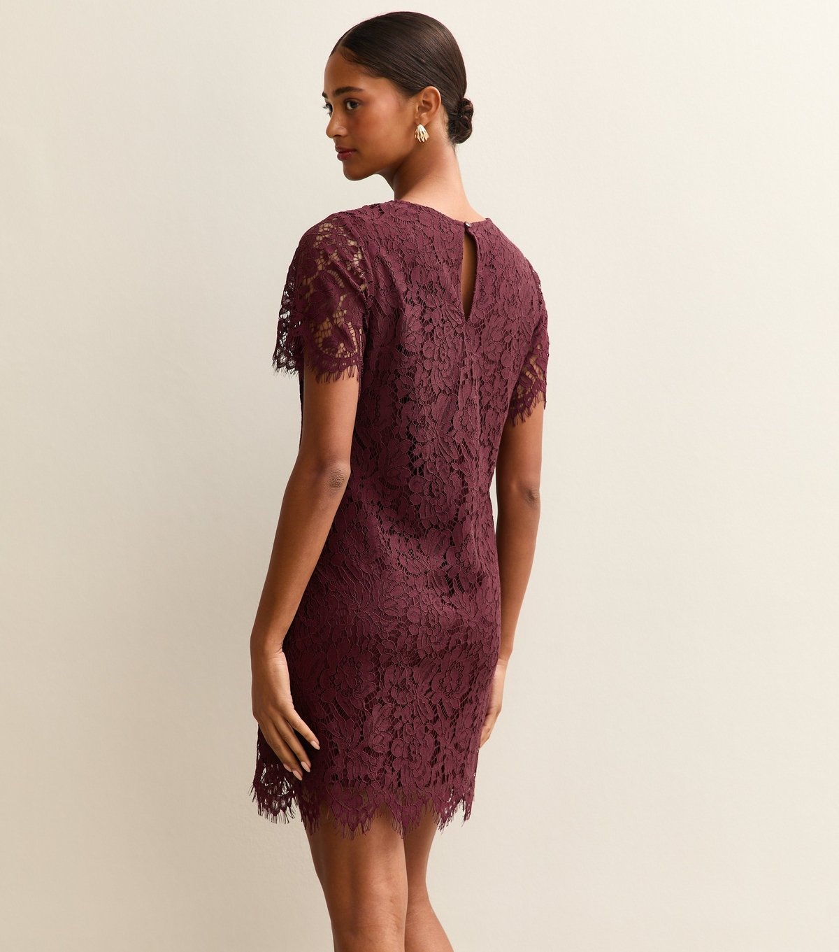 New Look Women's Dark Burgundy Lace T Shirt Mini Dress New Look - 4