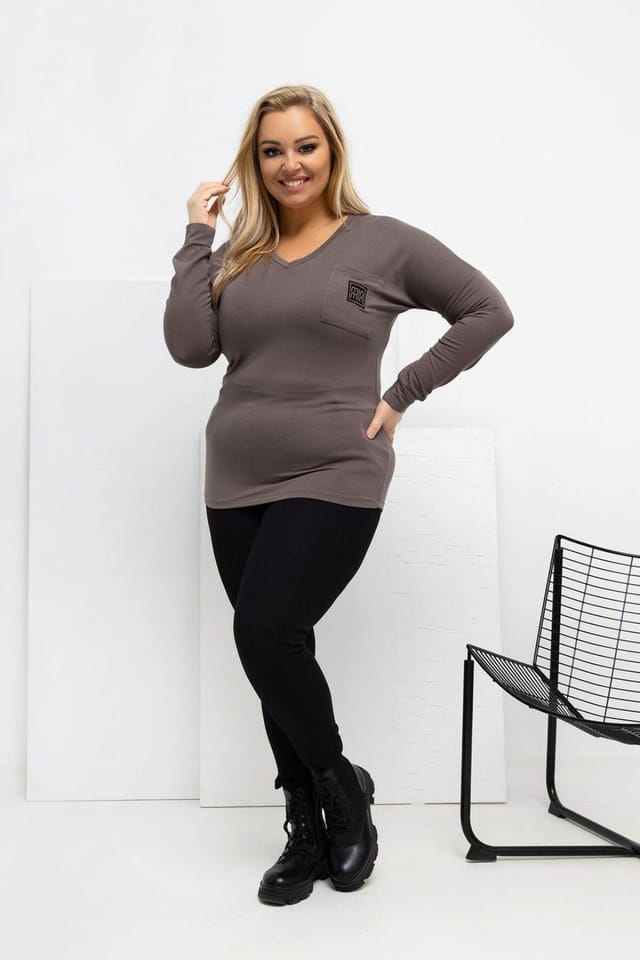 Love Lace Love Lace Women's Plus Size Micro Modal V Neck Pocket Blouse in Brown - 2