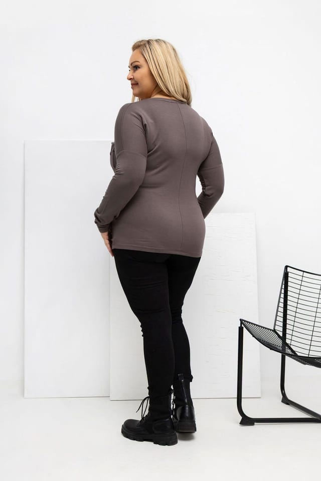 Love Lace Love Lace Women's Plus Size Micro Modal V Neck Pocket Blouse in Brown - 3