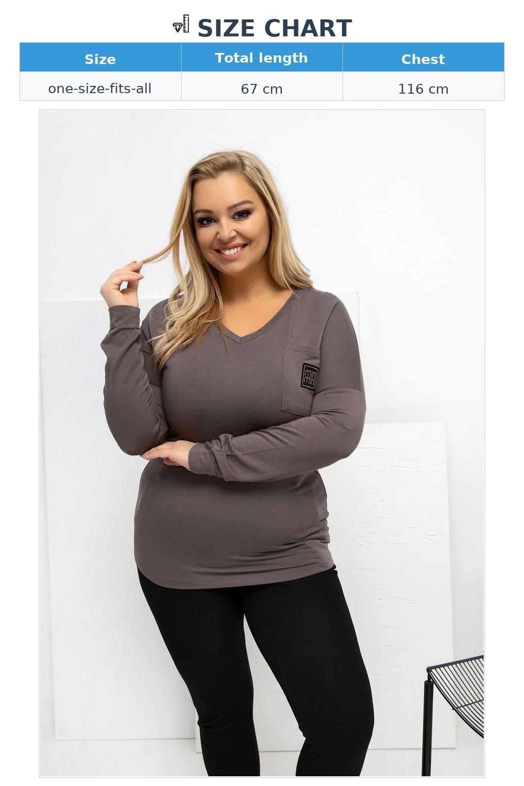 Love Lace Love Lace Women's Plus Size Micro Modal V Neck Pocket Blouse in Brown - 4