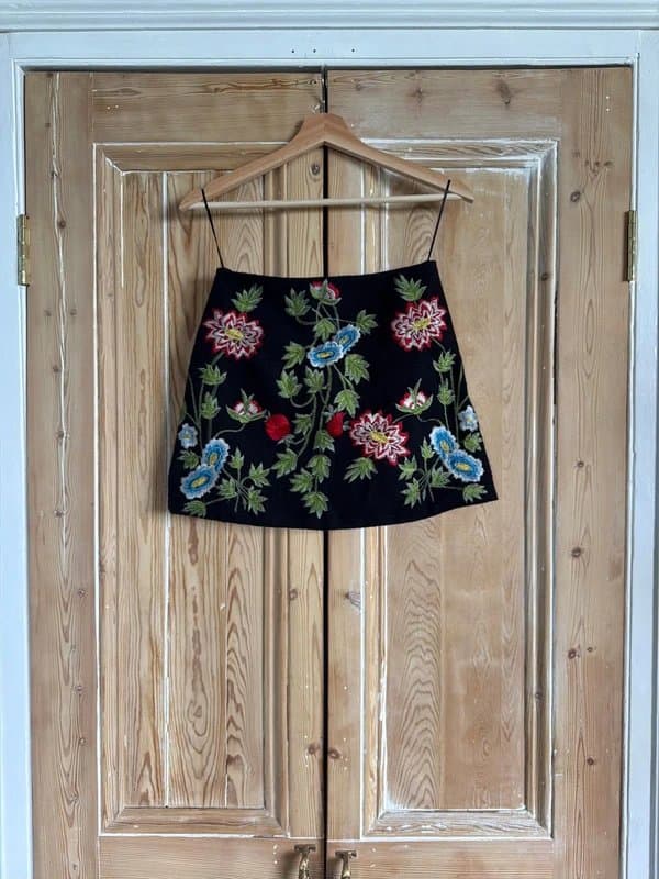 Topshop Flower embroidery black mini skirt