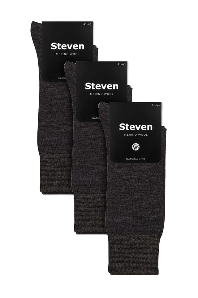 Steven Steven Men's 3 Pairs Warm Merino Wool Socks in Grey - 2
