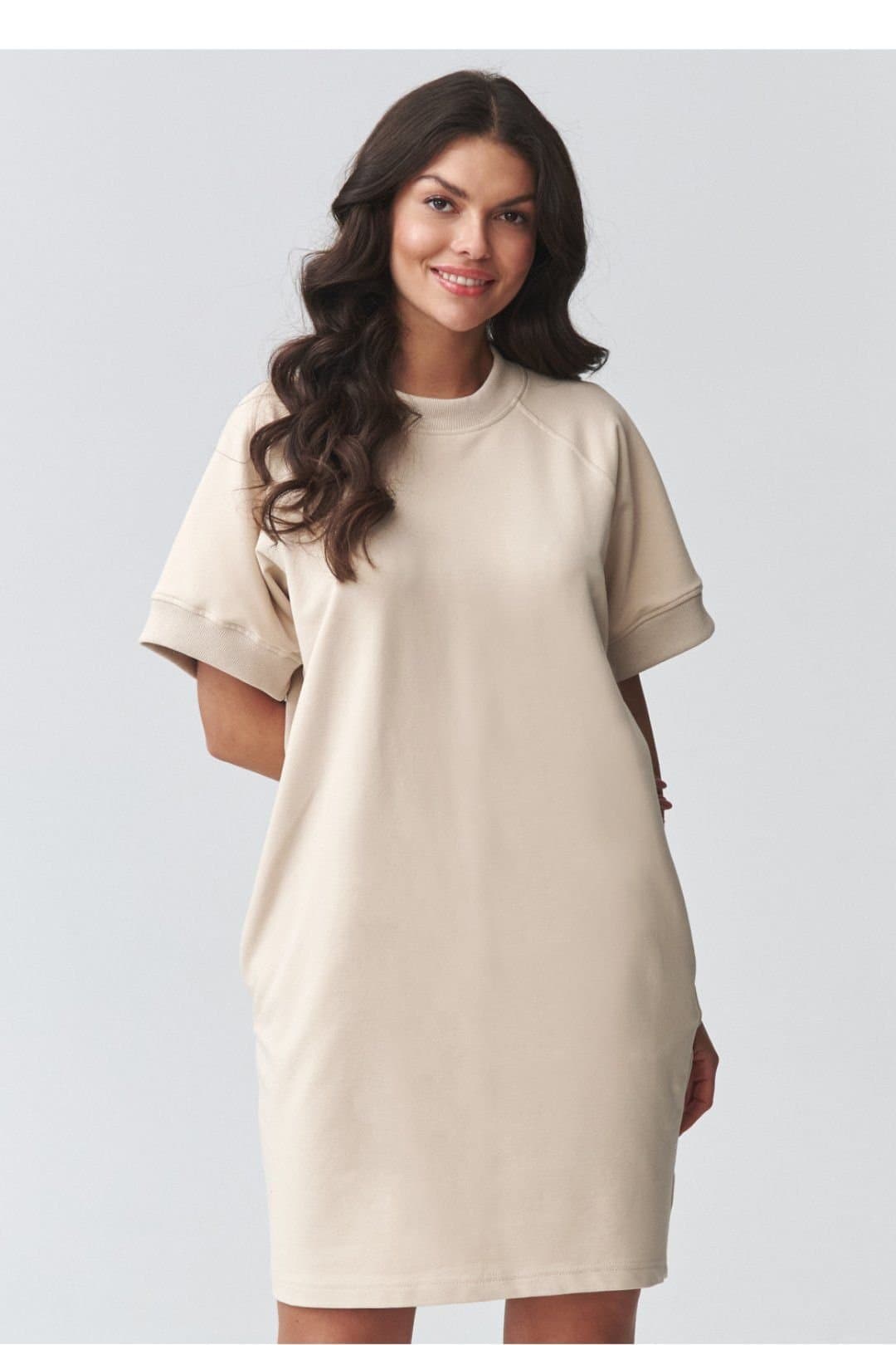 Love Lace Love Lace Women's Oversize Sweatshirt Dress with Side Pockets in Beige
