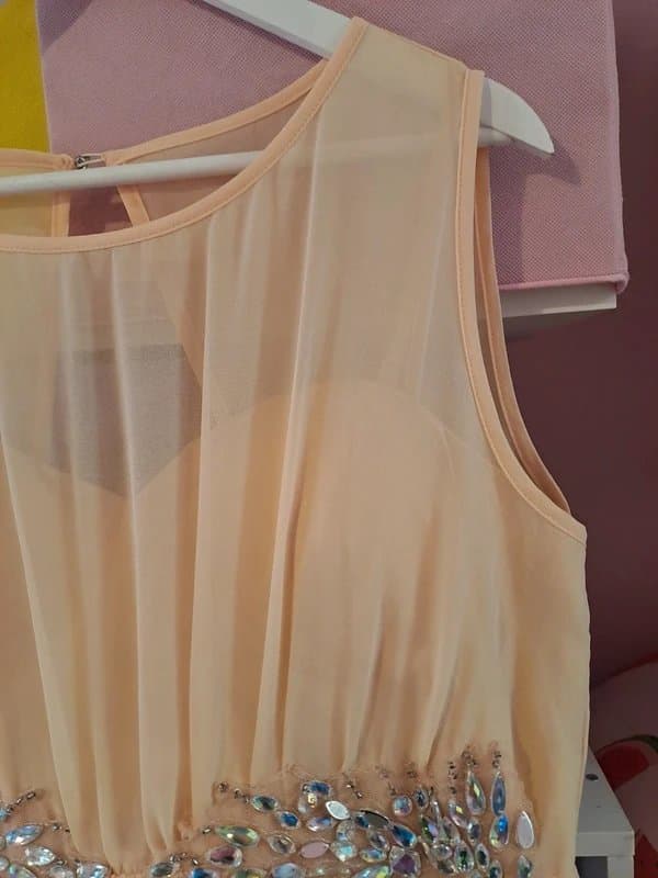 New Look New Look UK 18 Blush Embellished Hi Low Chiffon Occasion Dress