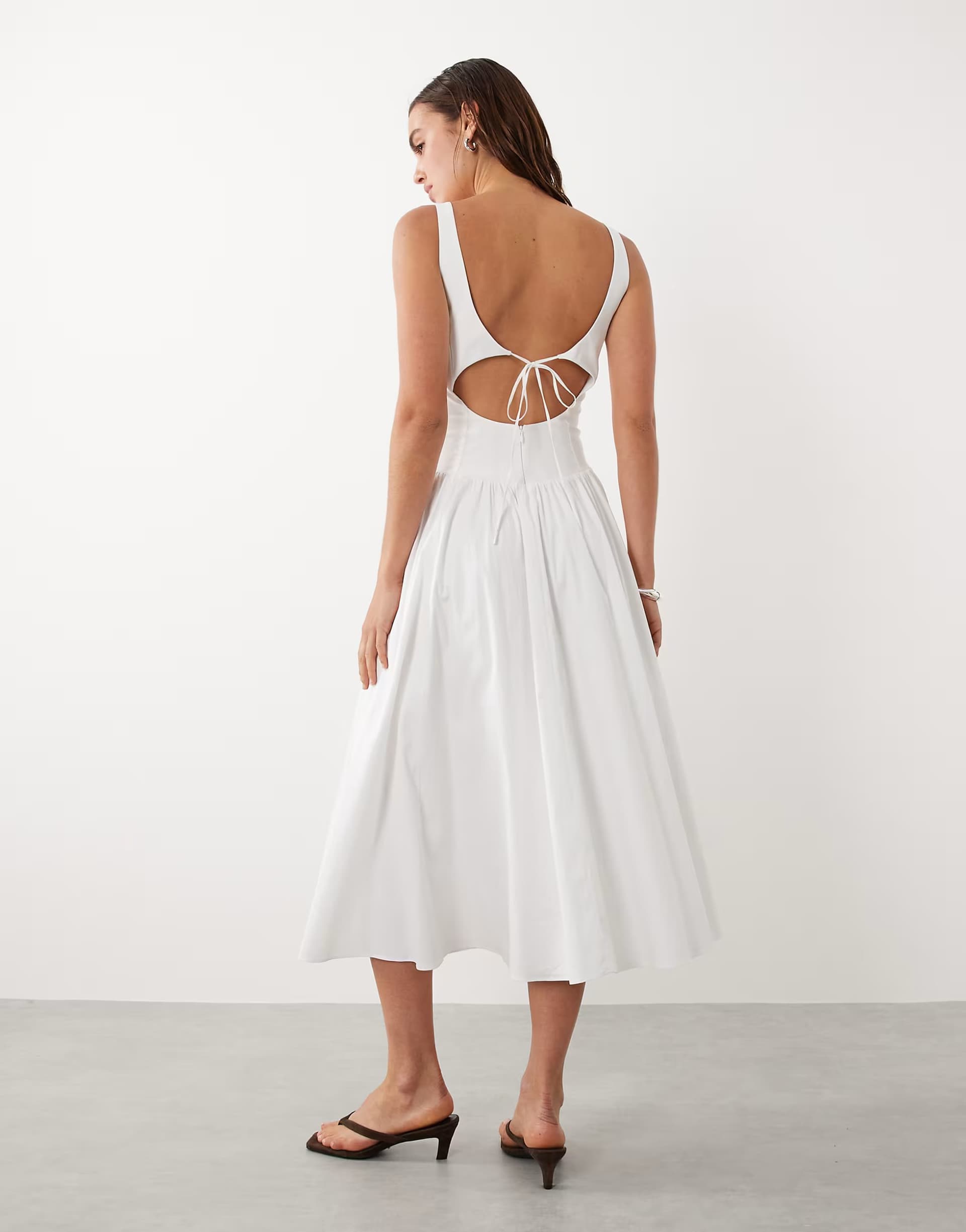ASOS Mango starring Hailey Bieber cotton mix scoop neck drop waist maxi dress in white