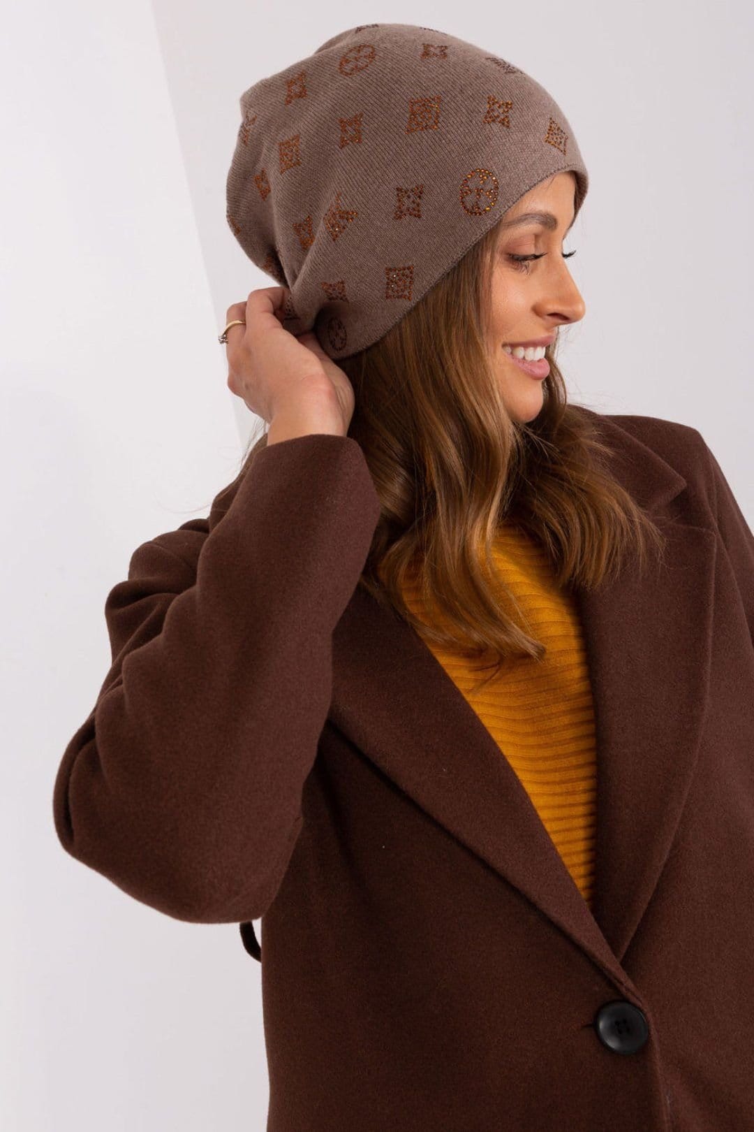 Love Lace Love Lace Women's Warm Winter Cashmere Beanie Hat with Decorative Rhinestones Cozy in Brown - 4