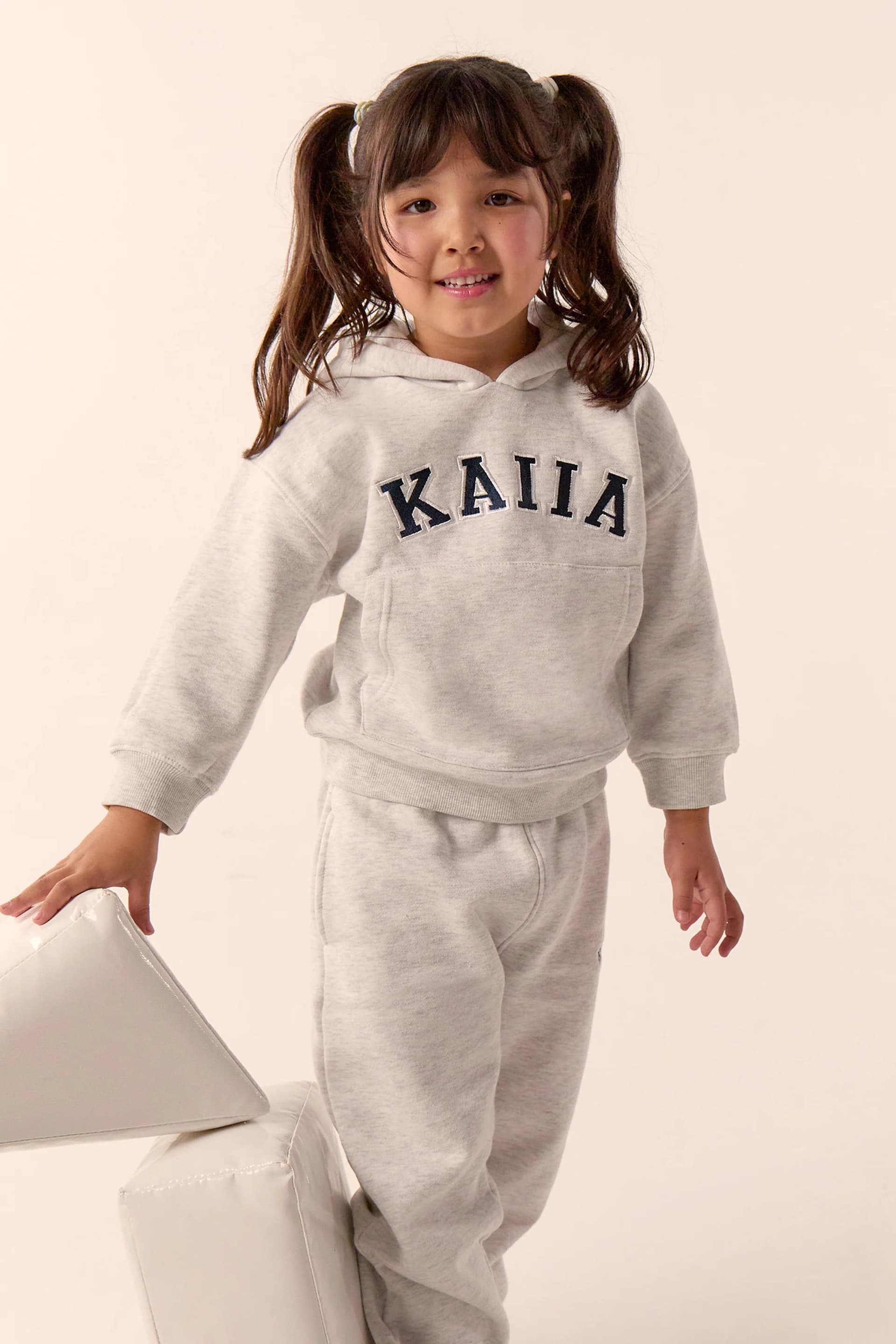 Kaiia Kaiia Kids Slogan Oversized Hoodie Light Grey Marl & Navy