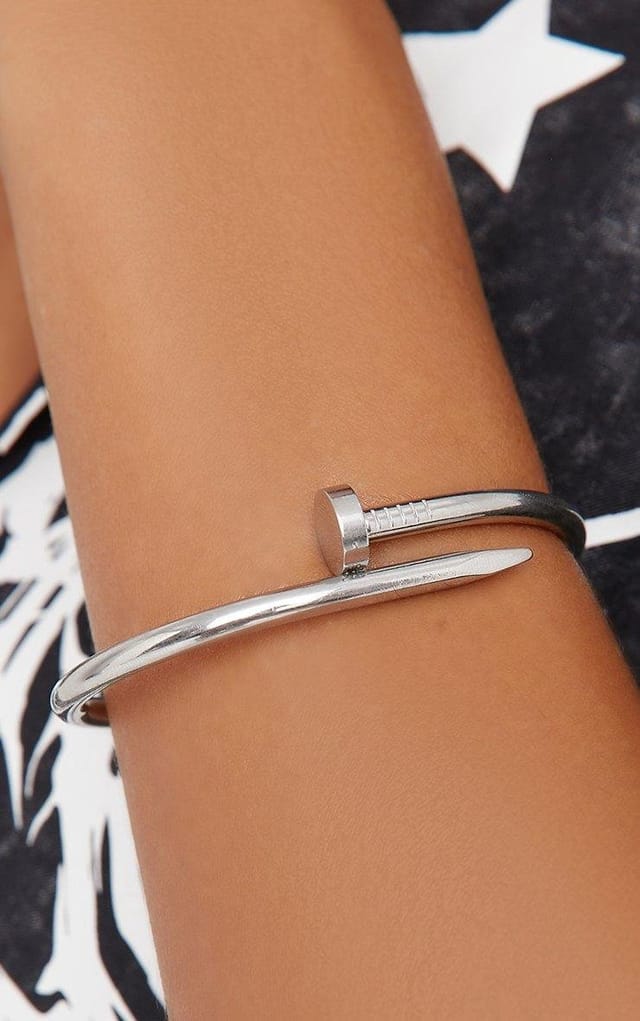 EGO Screw Detail Bangle Bracelet In Silver, Women's Size UK One Size - 2