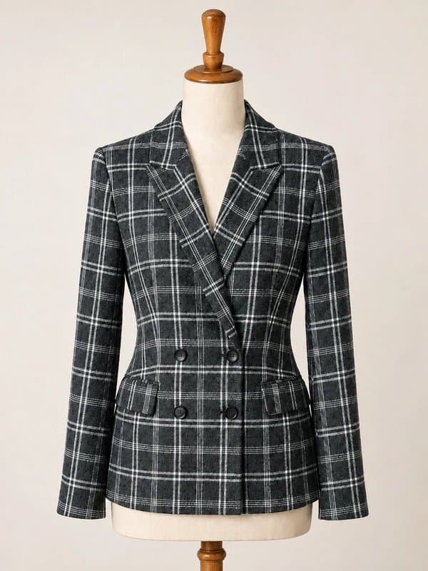 ASOS Design ASOS Design Grey Check Double-Breasted Blazer – UK 8 (Short)