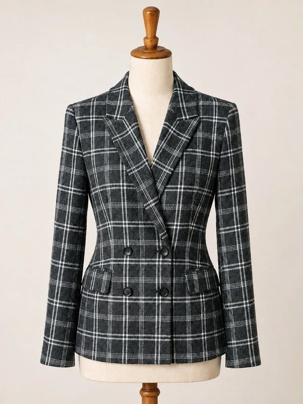 ASOS Design ASOS Design Grey Check Double-Breasted Blazer – UK 8 (Short) - 1