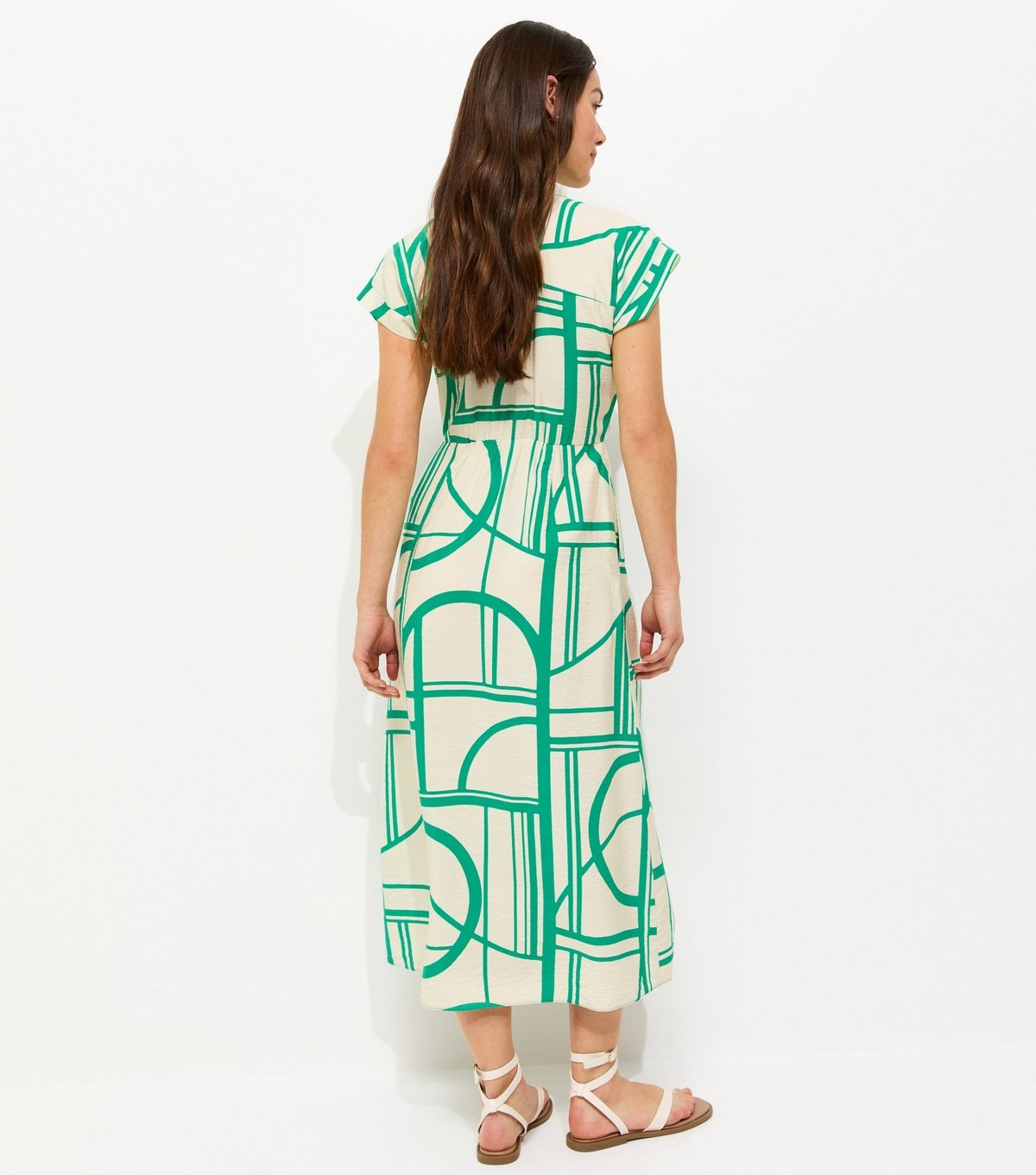 New Look Women's Petite Green Geometric Print Twist Front Midi Shirt Dress New Look - 4