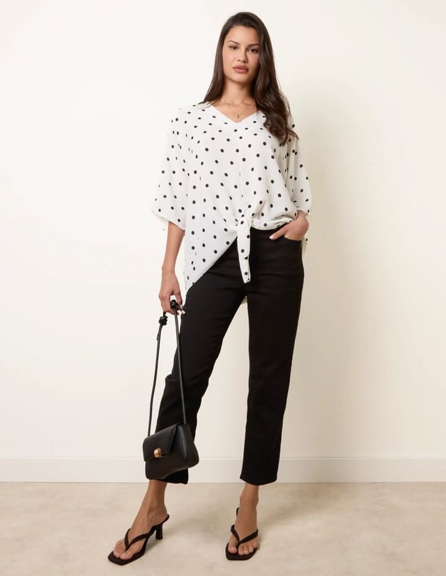 Blue Vanilla Polka Dot Knot Front Top - 2