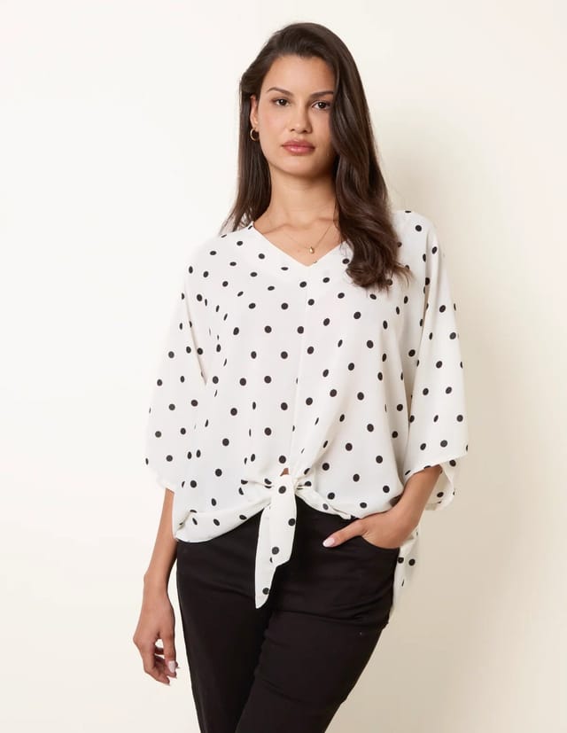 Blue Vanilla Polka Dot Knot Front Top - 3