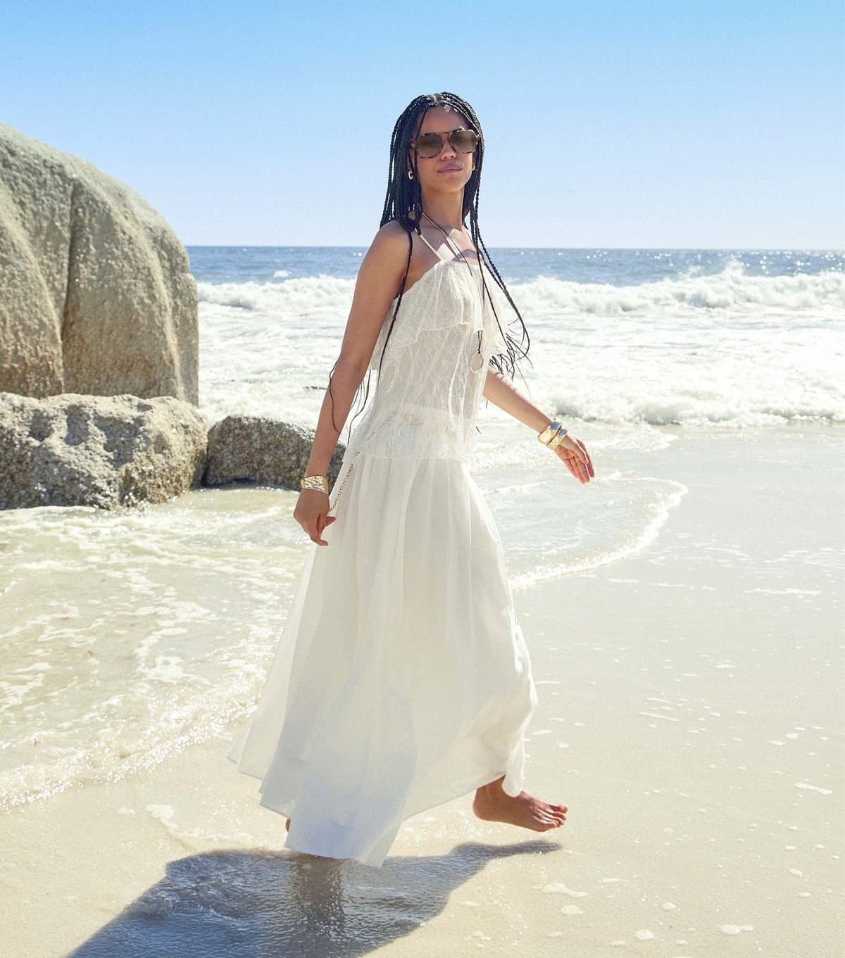 New Look Women's White Cotton Full Length Woven Skirt New Look