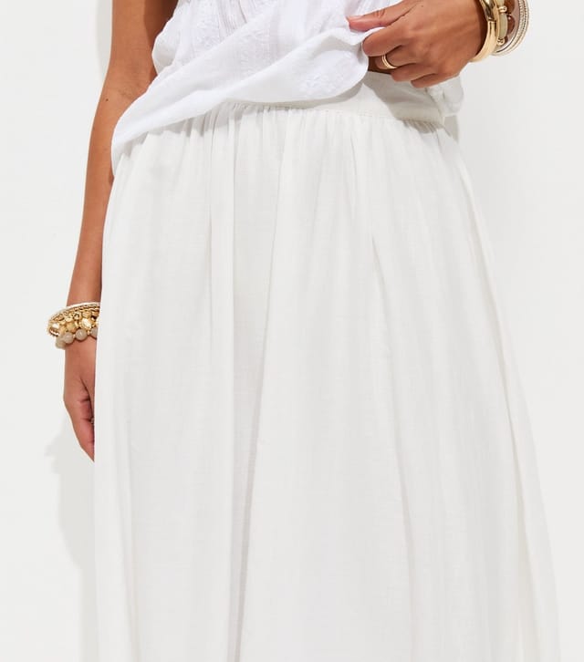 New Look Women's White Cotton Full Length Woven Skirt New Look - 2
