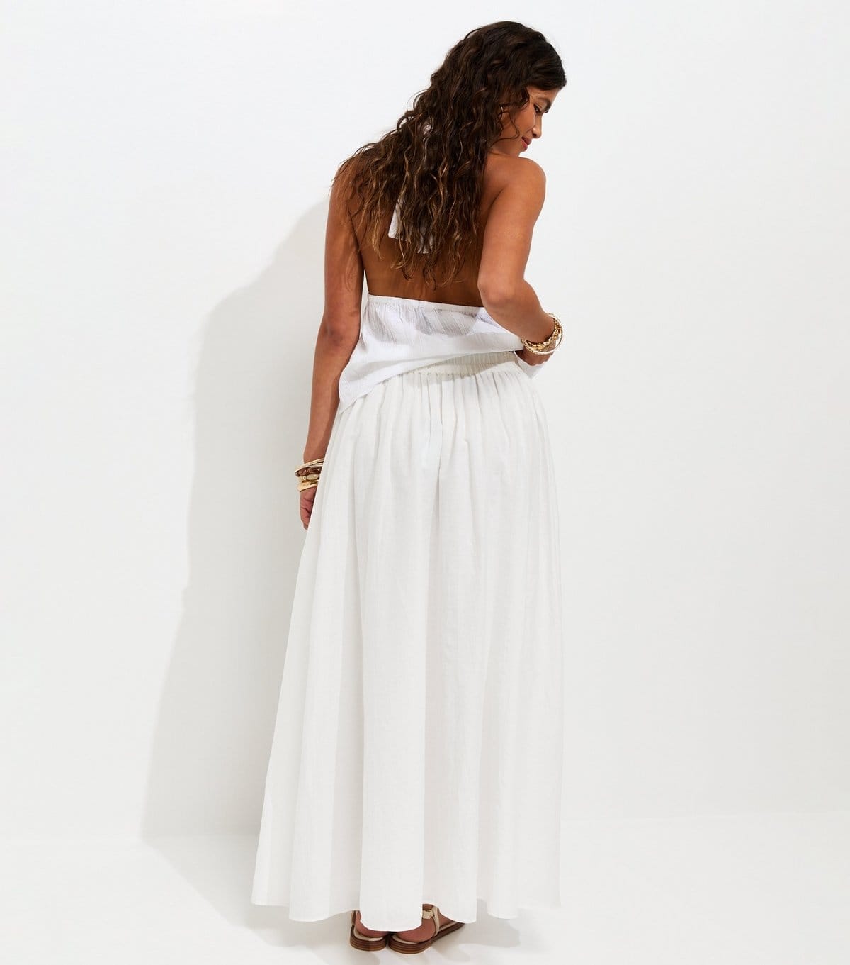 New Look Women's White Cotton Full Length Woven Skirt New Look - 4