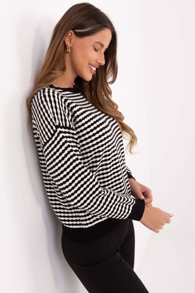 Love Lace Love Lace Women's Everyday Striped Viscose Polyamide PBT Sweater in Black - 2