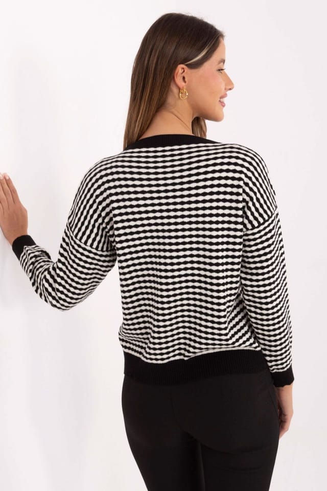 Love Lace Love Lace Women's Everyday Striped Viscose Polyamide PBT Sweater in Black - 3