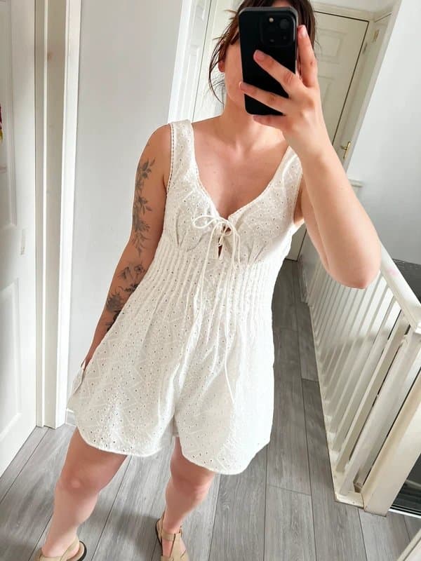 ASOS Asos White Boho Embroidery Jumpsuit 12