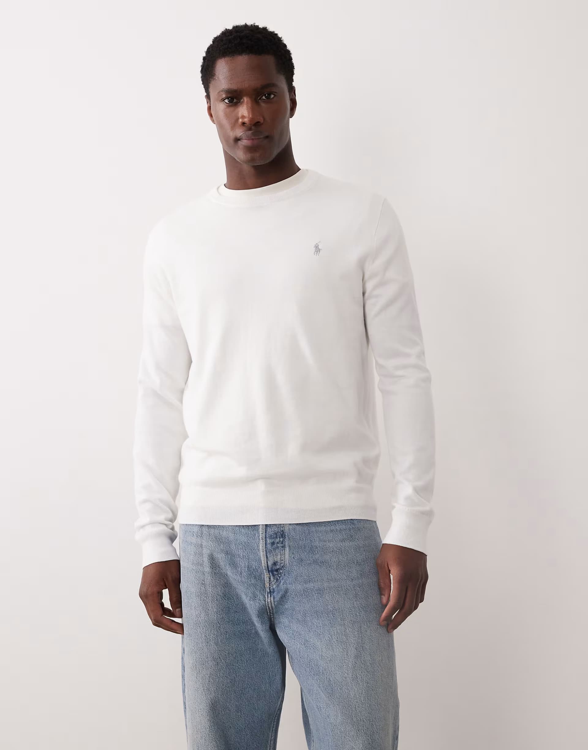 ASOS Polo Ralph Lauren icon logo slim fit fine knit cotton jumper in white