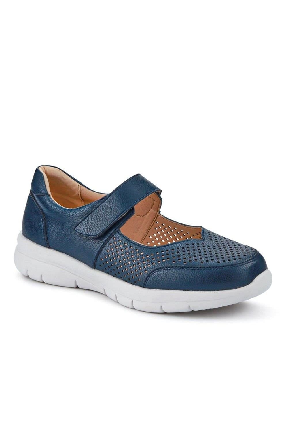 Pavers Pavers Women's Wide Fit Chunky Leather Mary Janes in Navy
