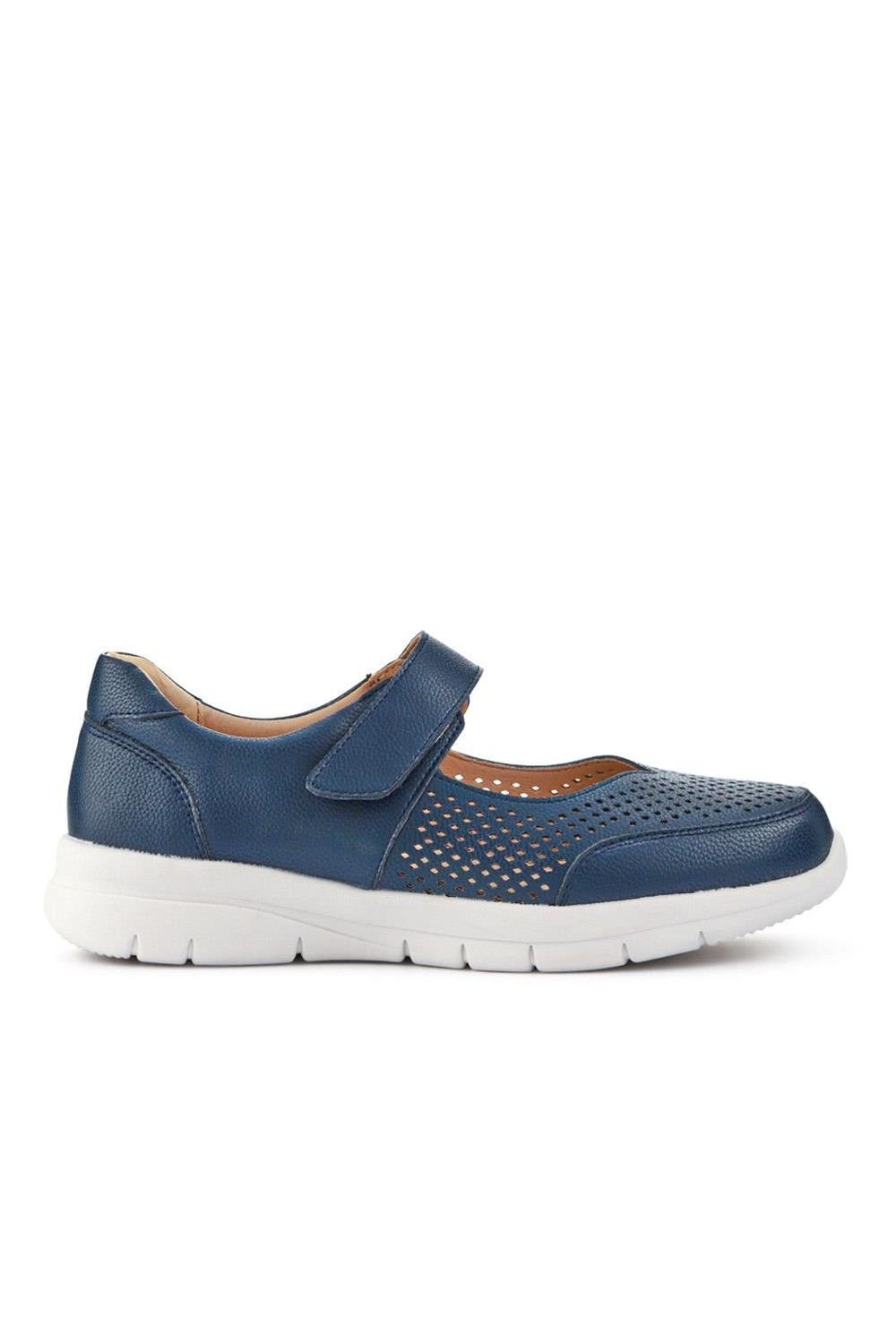 Pavers Pavers Women's Wide Fit Chunky Leather Mary Janes in Navy - 2