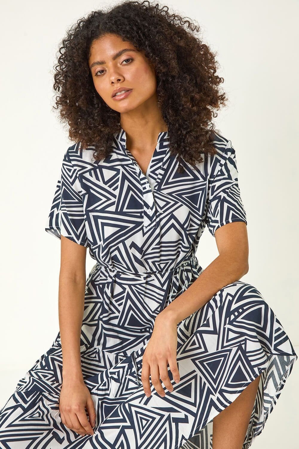 Dusk Navy Abstract Print Midi Shirt Dress