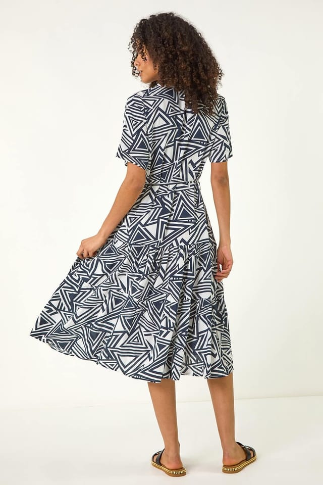 Dusk Dusk Women's Abstract Print Midi Shirt Dress in Navy - 3