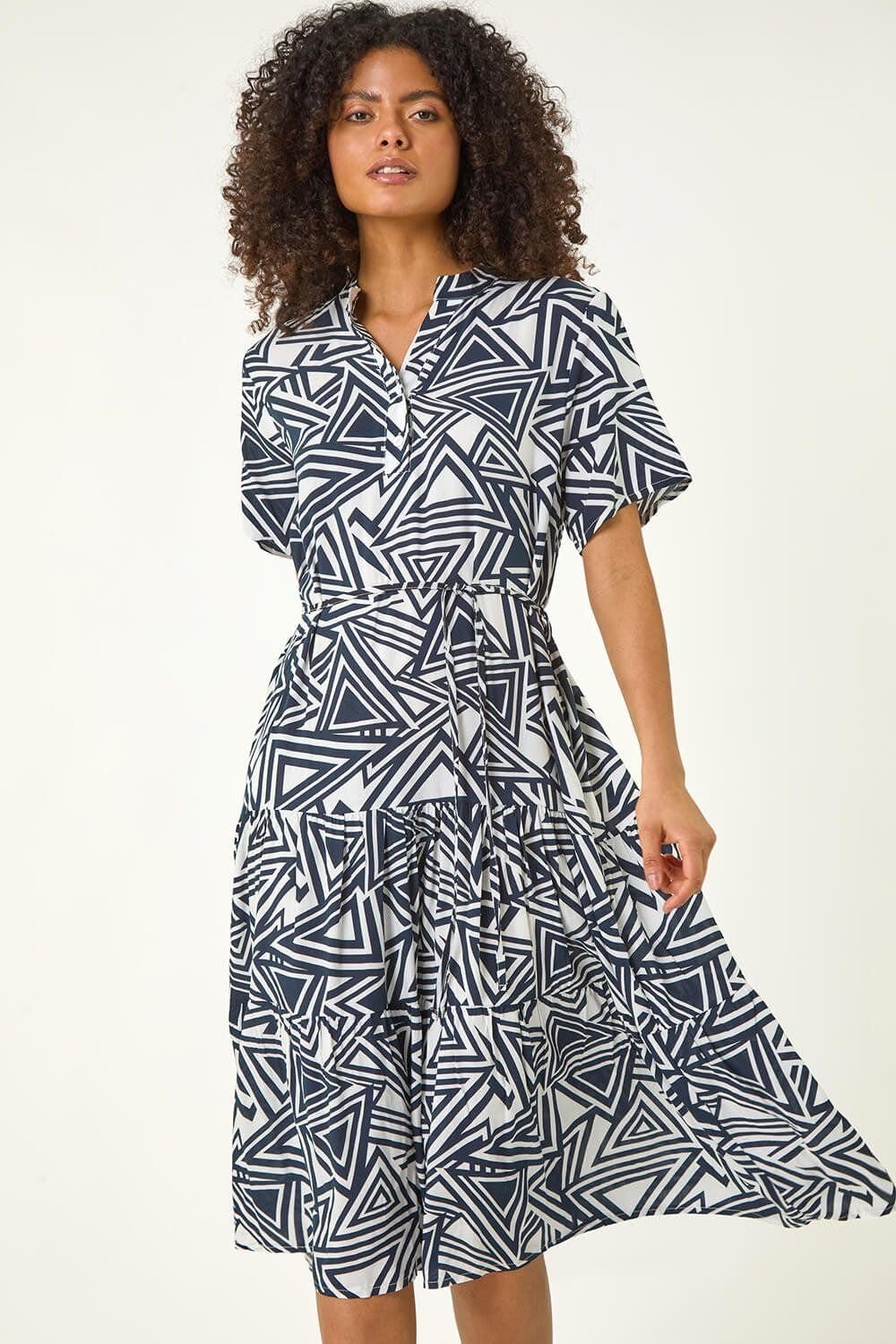 Dusk Dusk Women's Abstract Print Midi Shirt Dress in Navy - 4