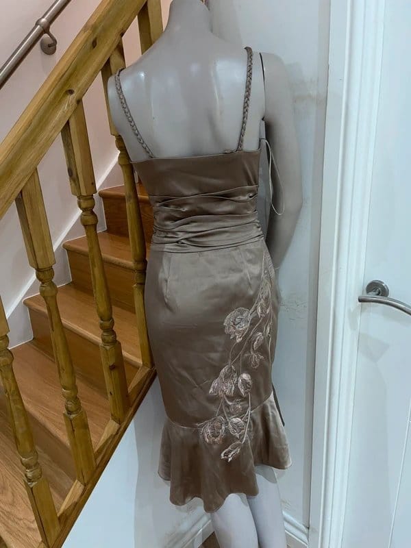 Karen Millen Brown Satin Evening Dress Size 8 UK