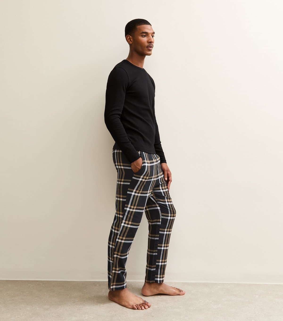 jack & jones Men's Black Regular Check Pyjama Bottoms Jack & Jones New Look