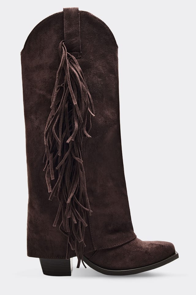 EGO EGO Women's Knee High Layered Faux Suede Block Heel Boots in Dark Brown - 3