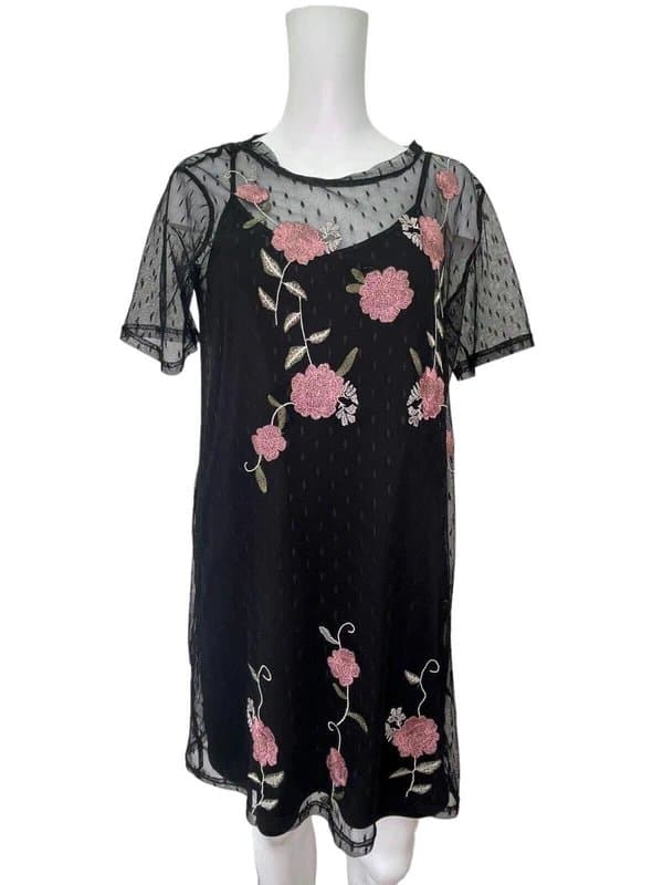 New Look New look dress size medium 12 black floral lined mesh women's eu40