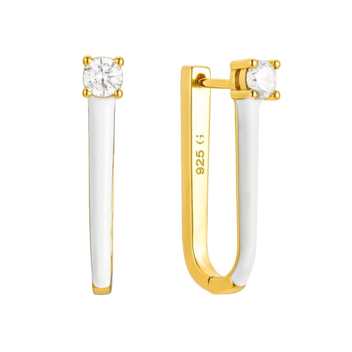 Gold Trip Gold Trip Women's White Enamel U Hoop Earrings in Gold - 1