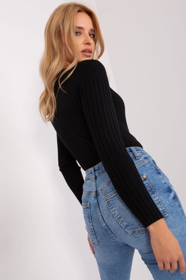 Love Lace Love Lace Women's Classic Ribbed Round Neck Sweater in Black - 2