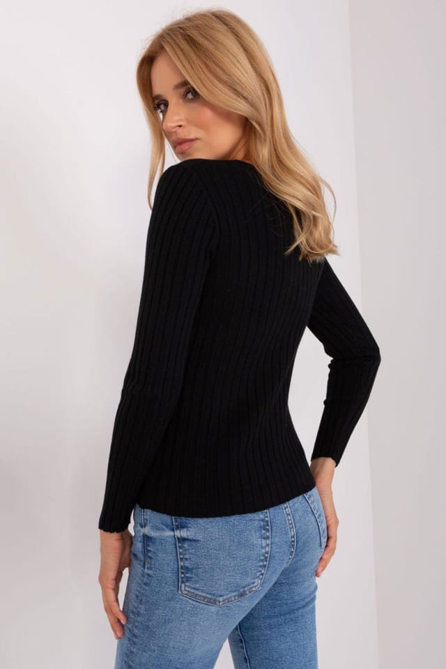 Love Lace Love Lace Women's Classic Ribbed Round Neck Sweater in Black - 3