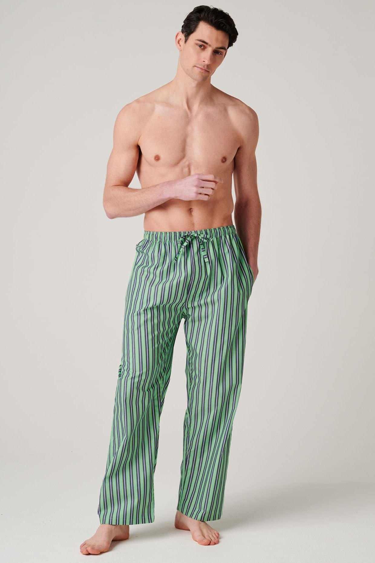 British Boxers British Boxers Men's "Green Flash Stripe" Crisp Cotton Pyjama Trousers in Light Green
