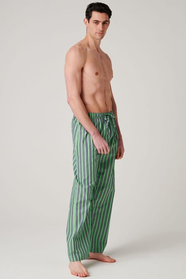 British Boxers British Boxers Men's "Green Flash Stripe" Crisp Cotton Pyjama Trousers in Light Green - 2