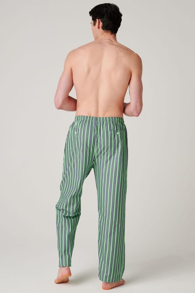 British Boxers British Boxers Men's "Green Flash Stripe" Crisp Cotton Pyjama Trousers in Light Green - 3