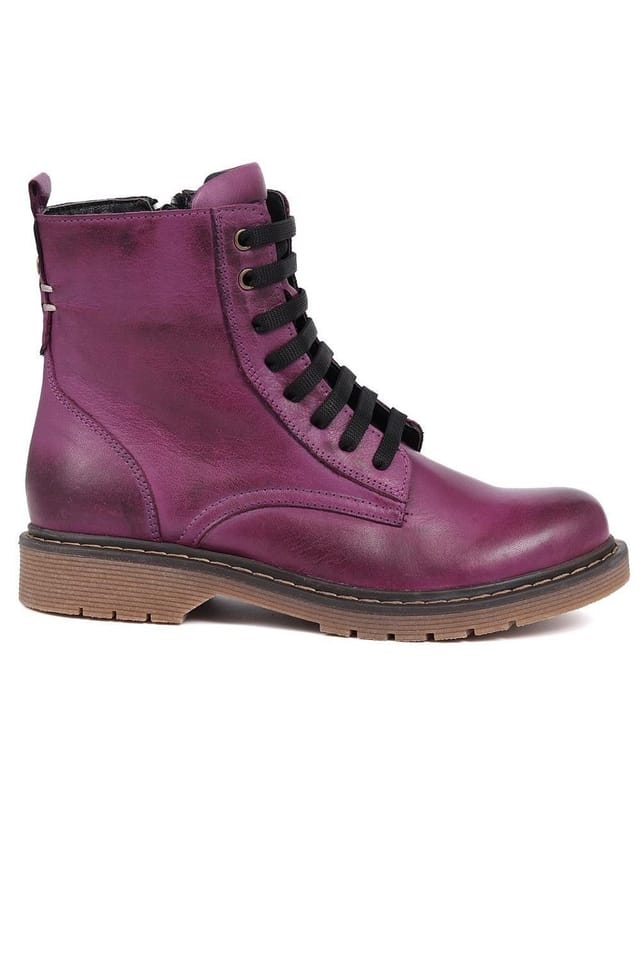 Bellissimo Bellissimo Women's Lace-Up Leather Boots in Purple - 2