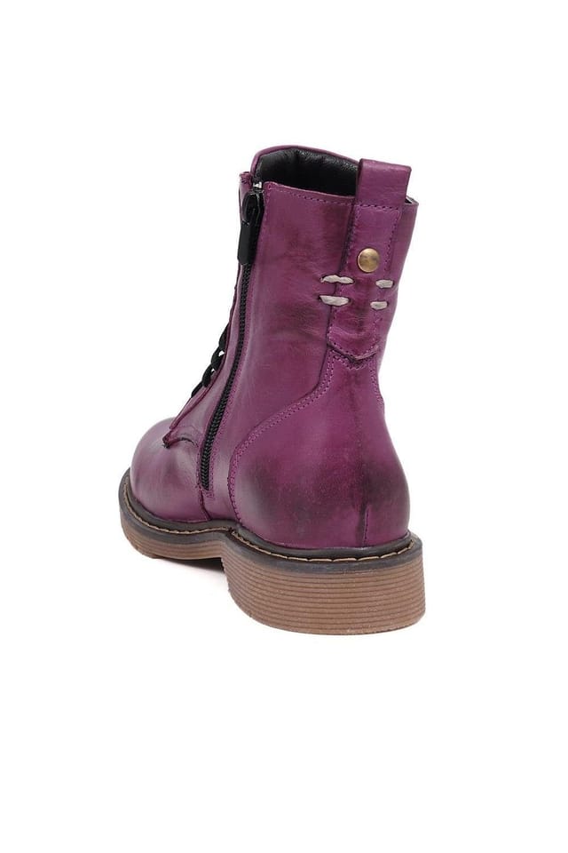 Bellissimo Bellissimo Women's Lace-Up Leather Boots in Purple - 3